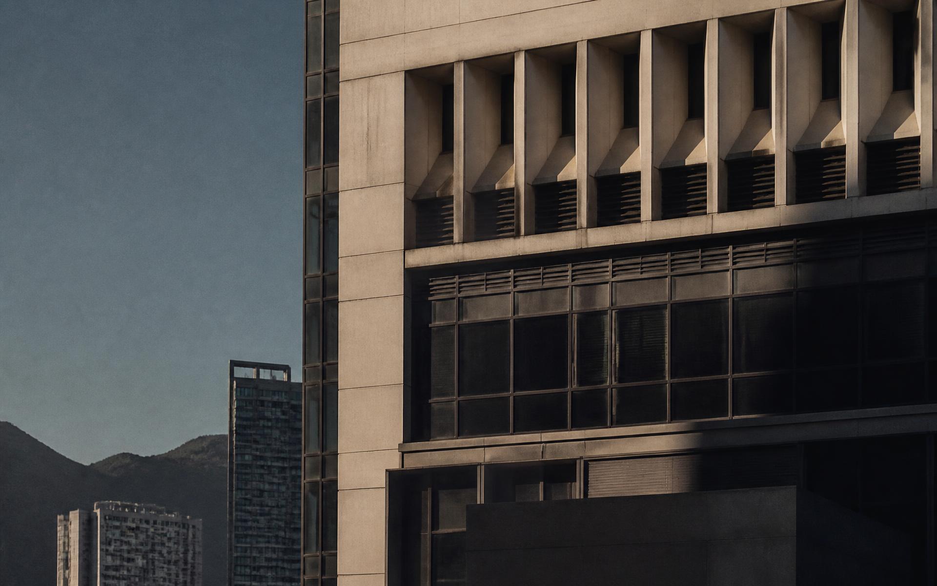 Late afternoon light across a Hong Kong building facade